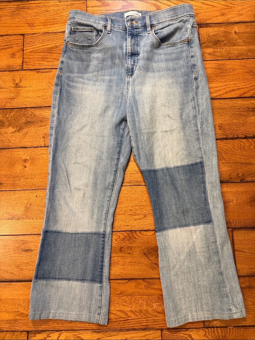 LOFT Light Wash Cropped Ankle Jeans with Dark Patch Panels